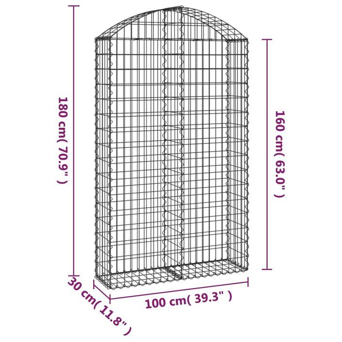 Panier de gabions arqué 100x30x160/180 cm Fer galvanisé - Photo n°5