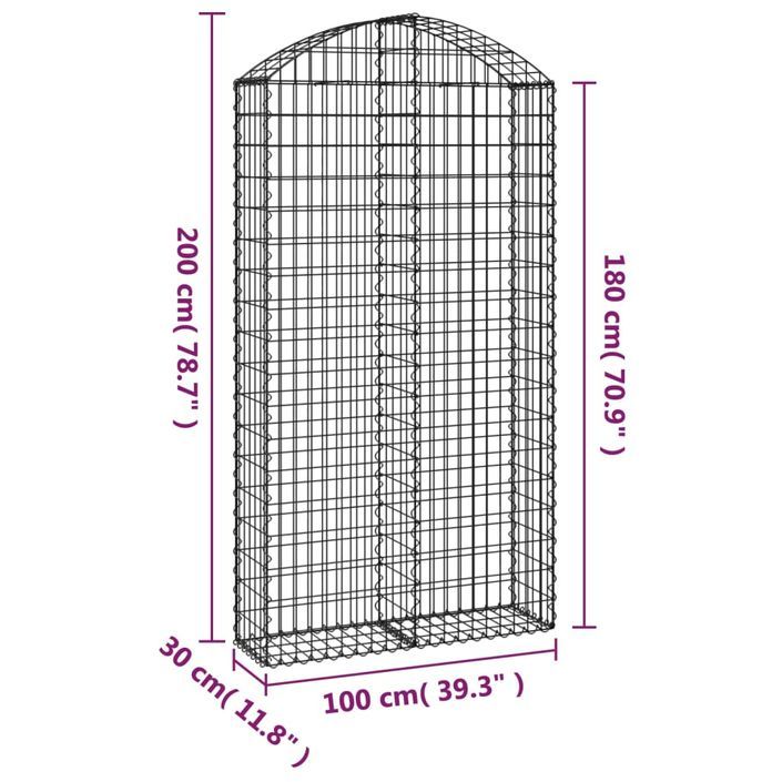 Panier de gabions arqué 100x30x180/200 cm Fer galvanisé - Photo n°5