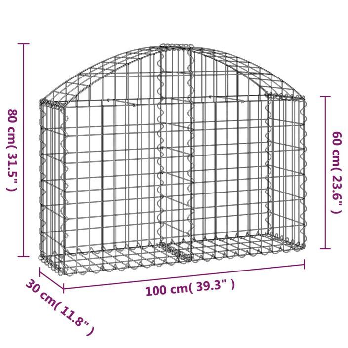 Panier de gabions arqué 100x30x60/80 cm Fer galvanisé - Photo n°5