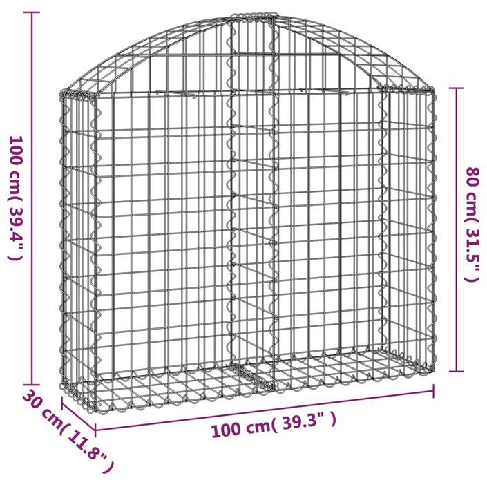 Panier de gabions arqué 100x30x80/100 cm Fer galvanisé - Photo n°5