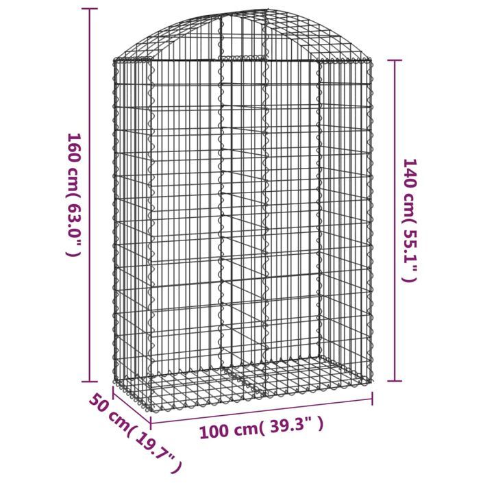 Panier de gabions arqué 100x50x140/160 cm Fer galvanisé - Photo n°5