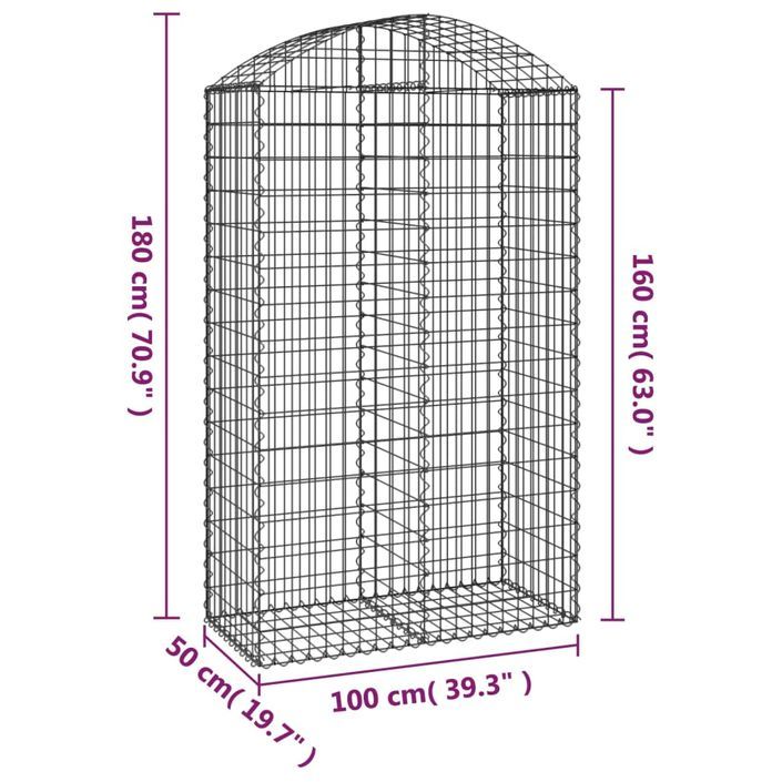 Panier de gabions arqué 100x50x160/180 cm Fer galvanisé - Photo n°5