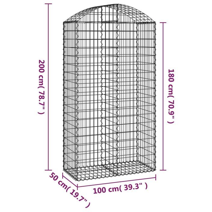 Panier de gabions arqué 100x50x180/200 cm Fer galvanisé - Photo n°5