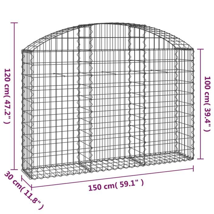 Panier de gabions arqué 150x30x100/120 cm Fer galvanisé - Photo n°5