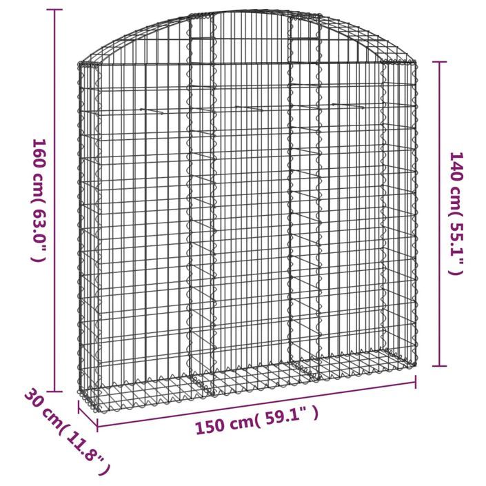 Panier de gabions arqué 150x30x140/160 cm Fer galvanisé - Photo n°5