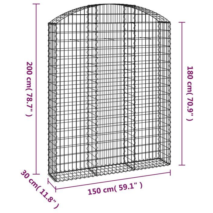 Panier de gabions arqué 150x30x180/200 cm Fer galvanisé - Photo n°5