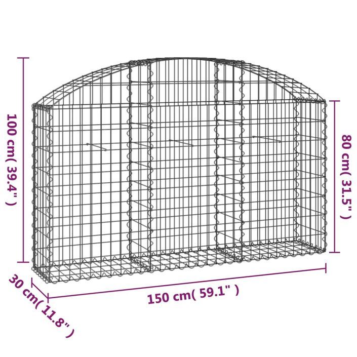 Panier de gabions arqué 150x30x80/100 cm Fer galvanisé - Photo n°5