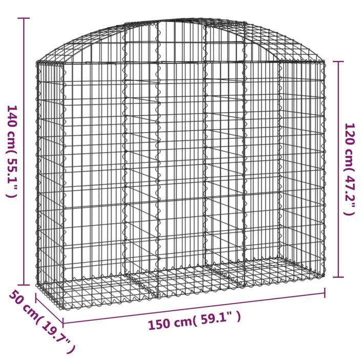 Panier de gabions arqué 150x50x120/140 cm Fer galvanisé - Photo n°5