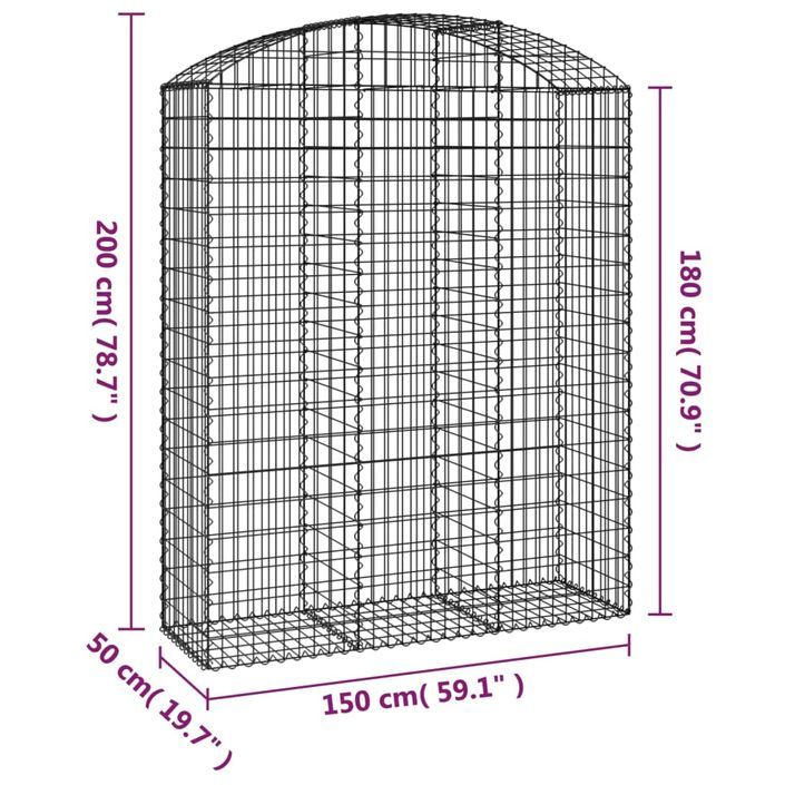 Panier de gabions arqué 150x50x180/200 cm Fer galvanisé - Photo n°5