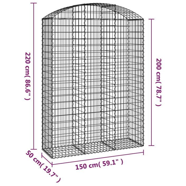 Panier de gabions arqué 150x50x200/220 cm Fer galvanisé - Photo n°5