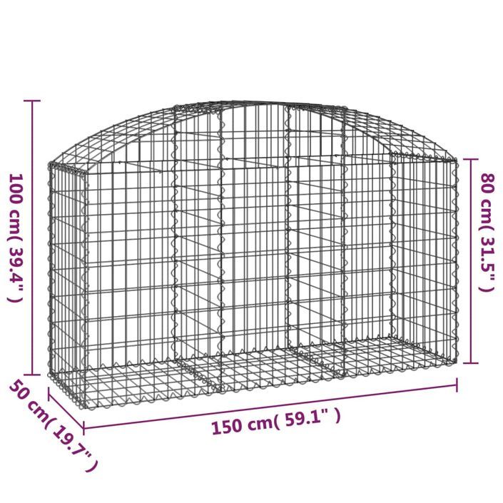 Panier de gabions arqué 150x50x80/100 cm Fer galvanisé - Photo n°5