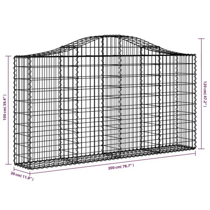 Panier de gabions arqué 200x30x100/120 cm Fer galvanisé - Photo n°5