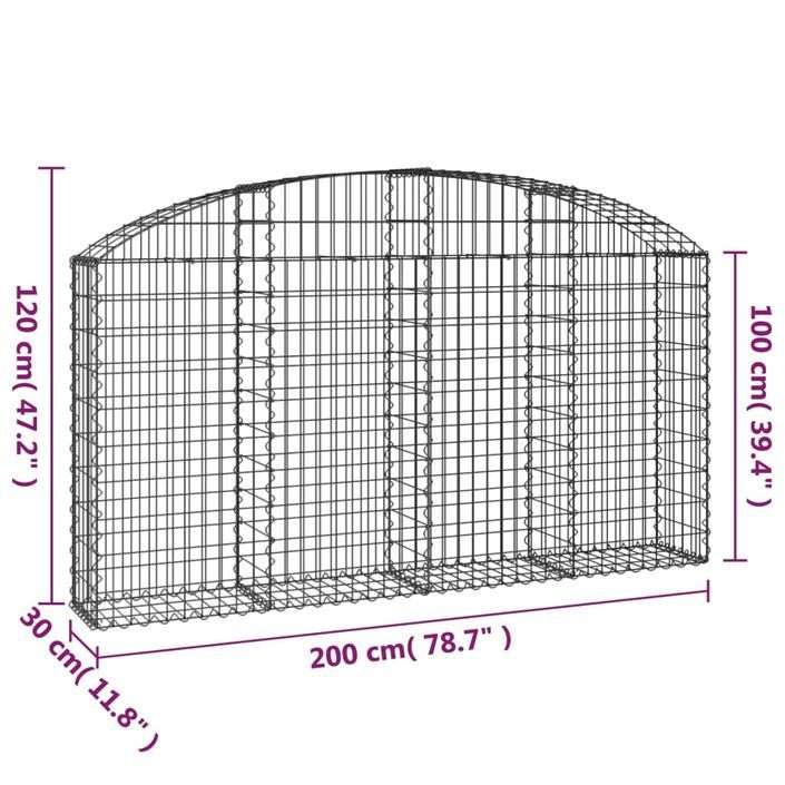 Panier de gabions arqué 200x30x100/120 cm Fer galvanisé - Photo n°5