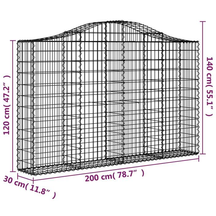 Panier de gabions arqué 200x30x120/140 cm Fer galvanisé - Photo n°5