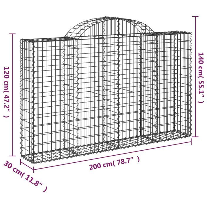 Panier de gabions arqué 200x30x120/140 cm Fer galvanisé - Photo n°5