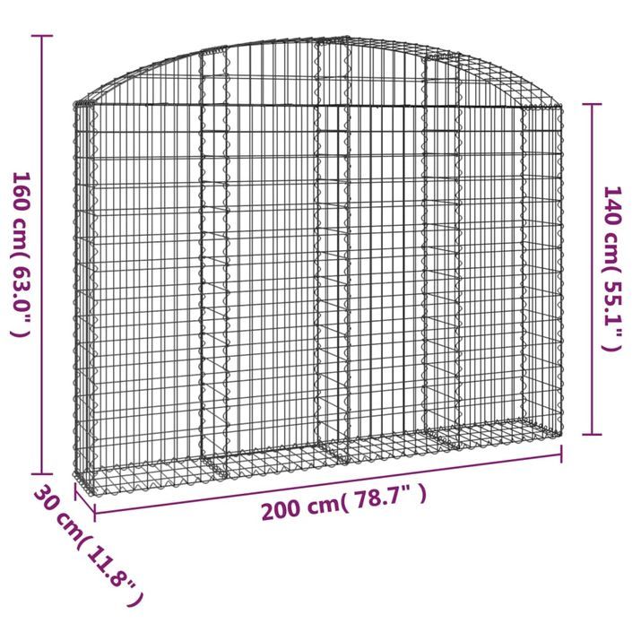 Panier de gabions arqué 200x30x140/160 cm Fer galvanisé - Photo n°5