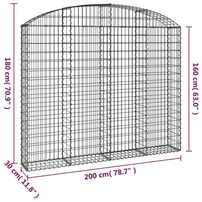 Panier de gabions arqué 200x30x160/180 cm Fer galvanisé - Photo n°5