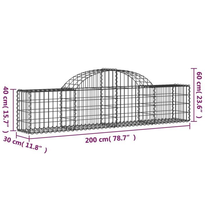 Panier de gabions arqué 200x30x40/60 cm Fer galvanisé - Photo n°5