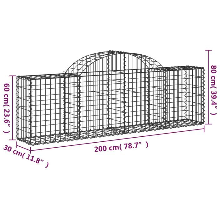 Panier de gabions arqué 200x30x60/80 cm Fer galvanisé - Photo n°5