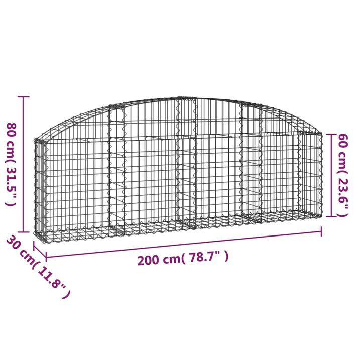 Panier de gabions arqué 200x30x60/80 cm Fer galvanisé - Photo n°5