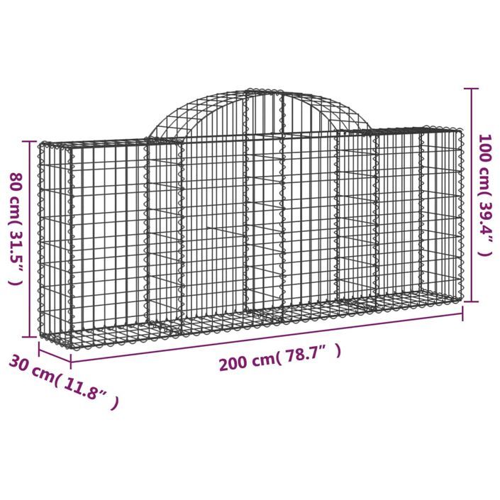 Panier de gabions arqué 200x30x80/100 cm Fer galvanisé - Photo n°5