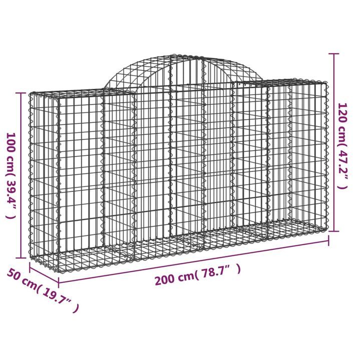 Panier de gabions arqué 200x50x100/120 cm Fer galvanisé - Photo n°5