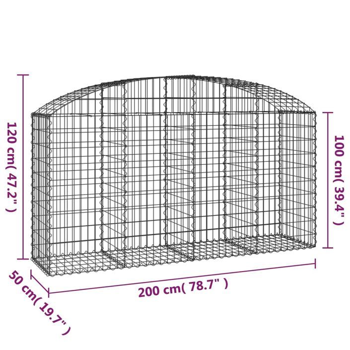 Panier de gabions arqué 200x50x100/120 cm Fer galvanisé - Photo n°5