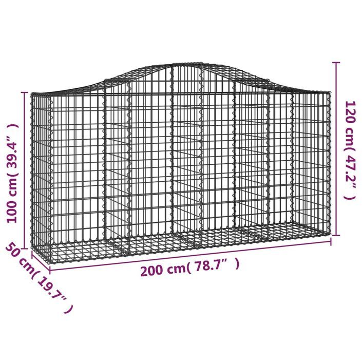 Panier de gabions arqué 200x50x100/120 cm Fer galvanisé - Photo n°5