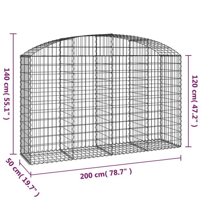 Panier de gabions arqué 200x50x120/140 cm Fer galvanisé - Photo n°5