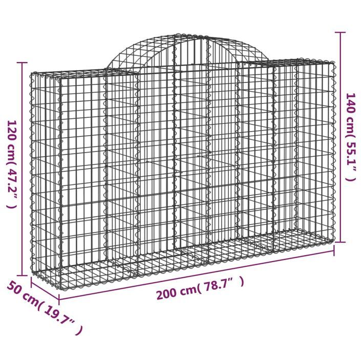 Panier de gabions arqué 200x50x120/140 cm Fer galvanisé - Photo n°5