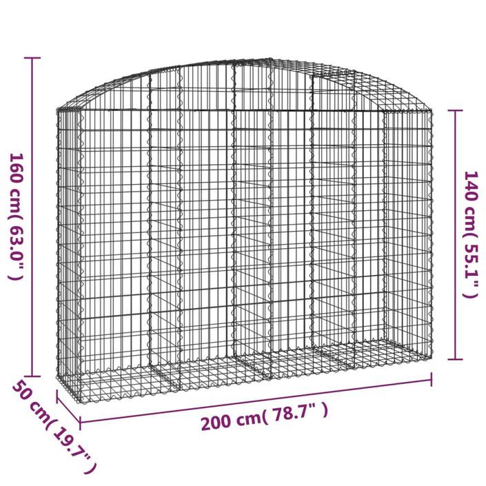 Panier de gabions arqué 200x50x140/160 cm Fer galvanisé - Photo n°5