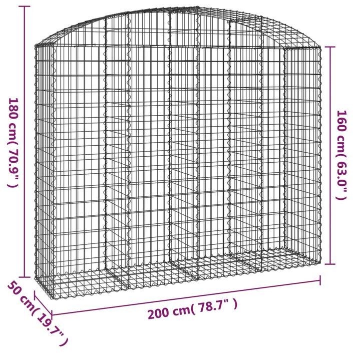 Panier de gabions arqué 200x50x160/180 cm Fer galvanisé - Photo n°5