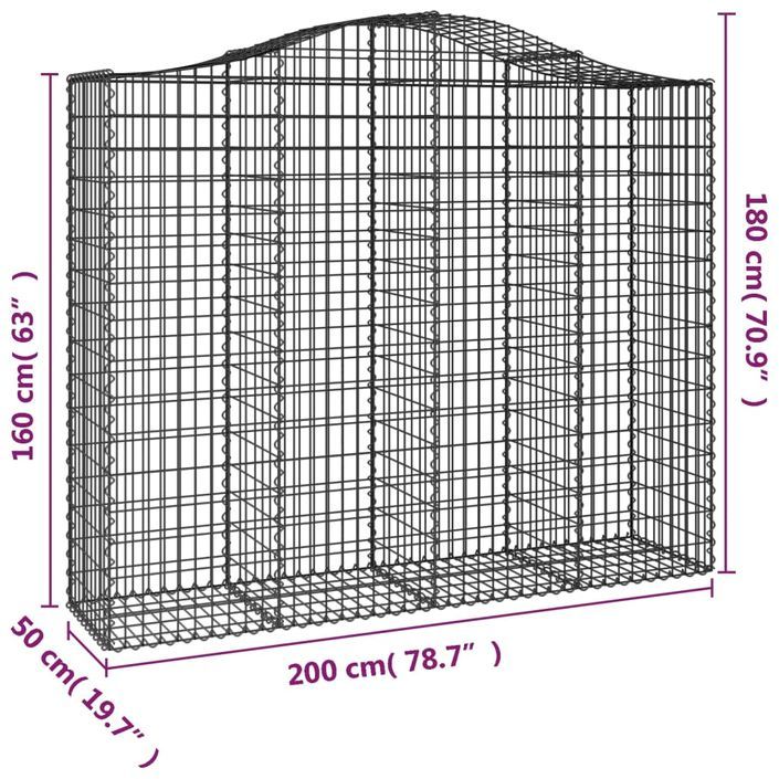 Panier de gabions arqué 200x50x160/180 cm Fer galvanisé - Photo n°5