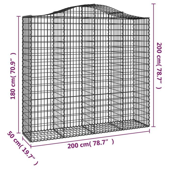 Panier de gabions arqué 200x50x180/200 cm Fer galvanisé - Photo n°5