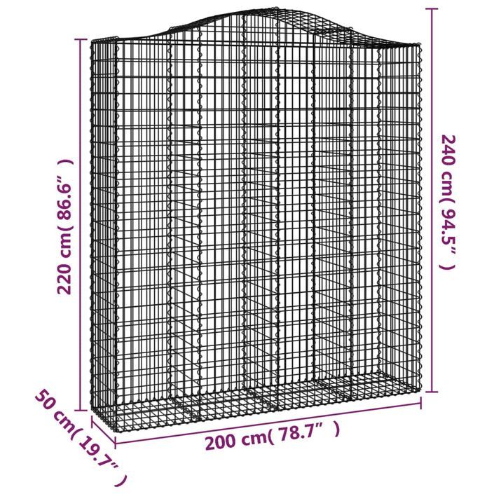 Panier de gabions arqué 200x50x220/240 cm Fer galvanisé - Photo n°5