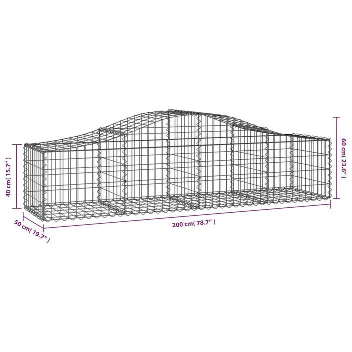 Panier de gabions arqué 200x50x40/60 cm Fer galvanisé - Photo n°5