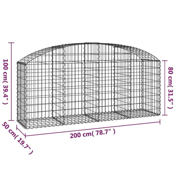 Panier de gabions arqué 200x50x80/100 cm Fer galvanisé - Photo n°5