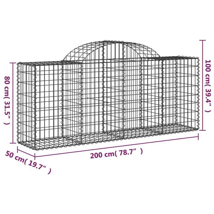 Panier de gabions arqué 200x50x80/100 cm Fer galvanisé - Photo n°5