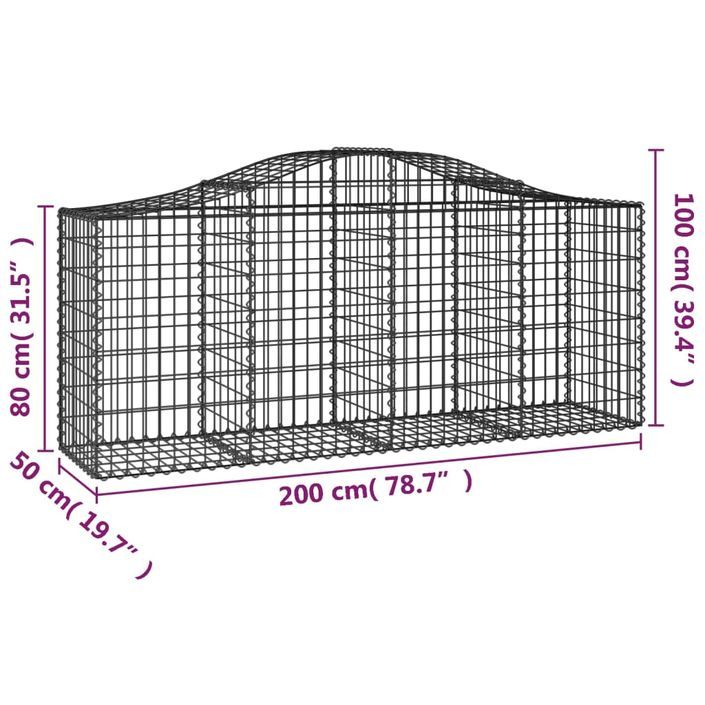 Panier de gabions arqué 200x50x80/100 cm Fer galvanisé - Photo n°5