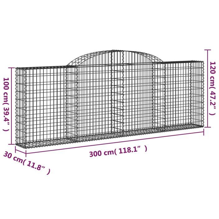 Panier de gabions arqué 300x30x100/120 cm Fer galvanisé - Photo n°5