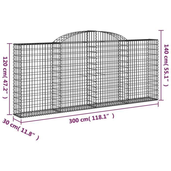 Panier de gabions arqué 300x30x120/140 cm Fer galvanisé - Photo n°5