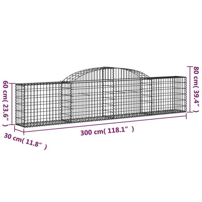 Panier de gabions arqué 300x30x60/80 cm Fer galvanisé - Photo n°5