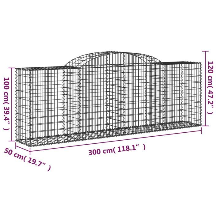 Panier de gabions arqué 300x50x100/120 cm Fer galvanisé - Photo n°5