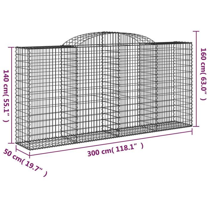 Panier de gabions arqué 300x50x140/160 cm Fer galvanisé - Photo n°5