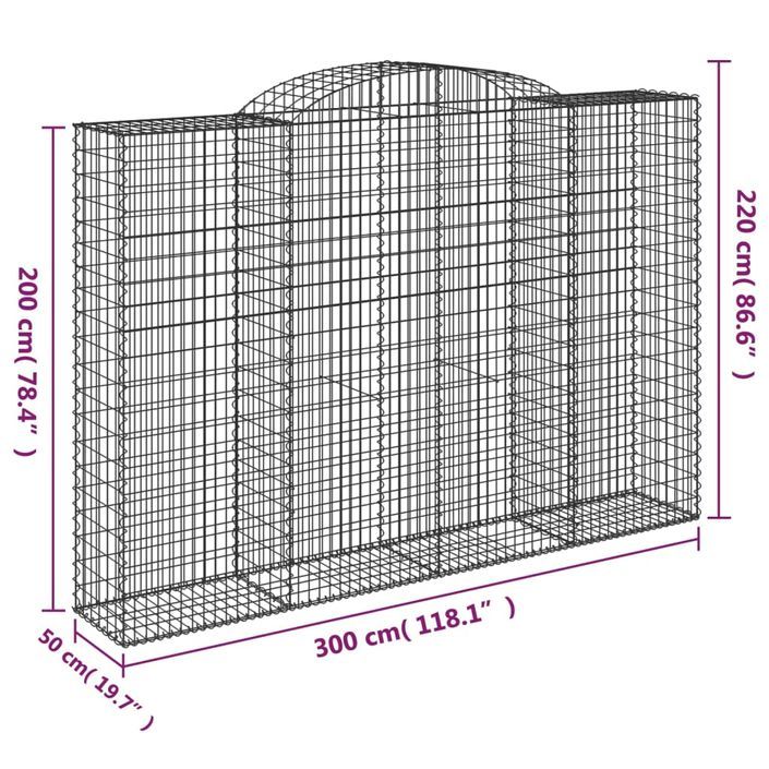 Panier de gabions arqué 300x50x200/220 cm Fer galvanisé - Photo n°5