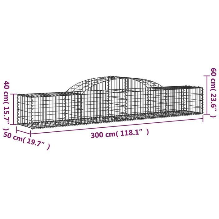 Panier de gabions arqué 300x50x40/60 cm Fer galvanisé - Photo n°5