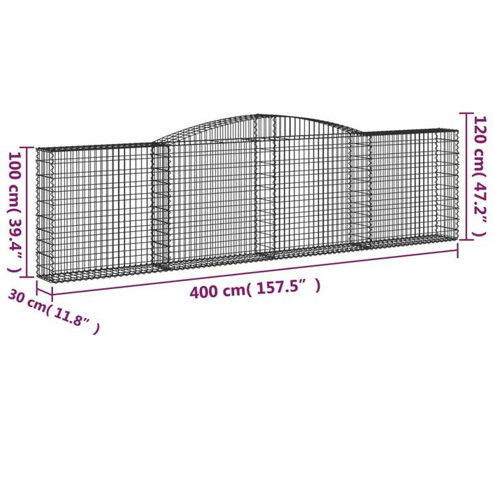 Panier de gabions arqué 400x30x100/120 cm Fer galvanisé - Photo n°5