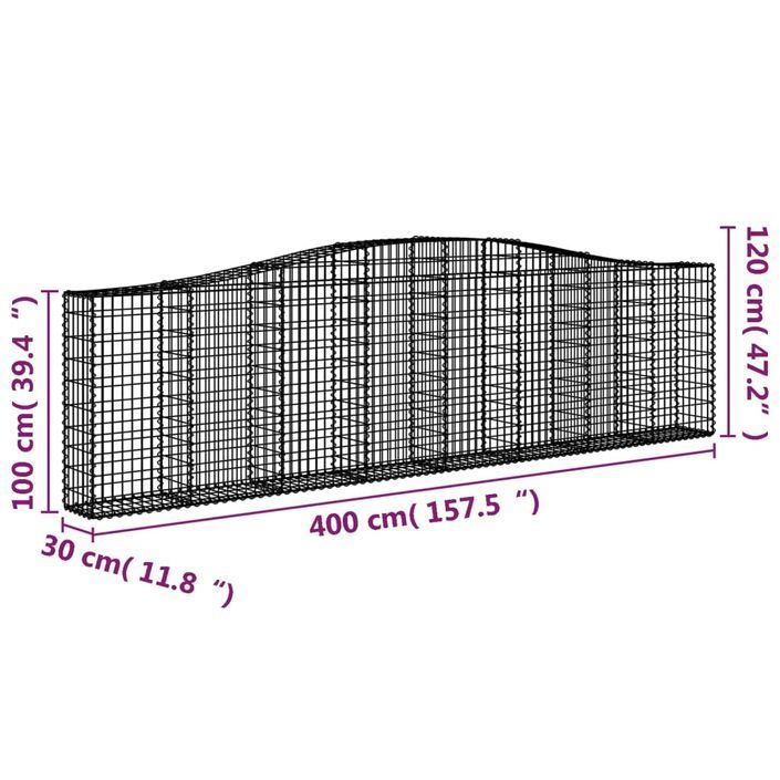 Panier de gabions arqué 400x30x100/120 cm Fer galvanisé - Photo n°5