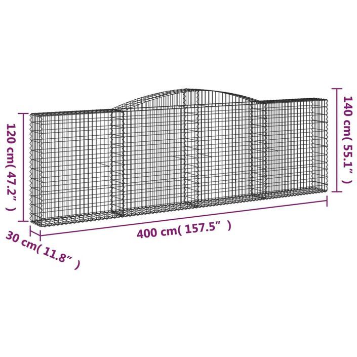 Panier de gabions arqué 400x30x120/140 cm Fer galvanisé - Photo n°5