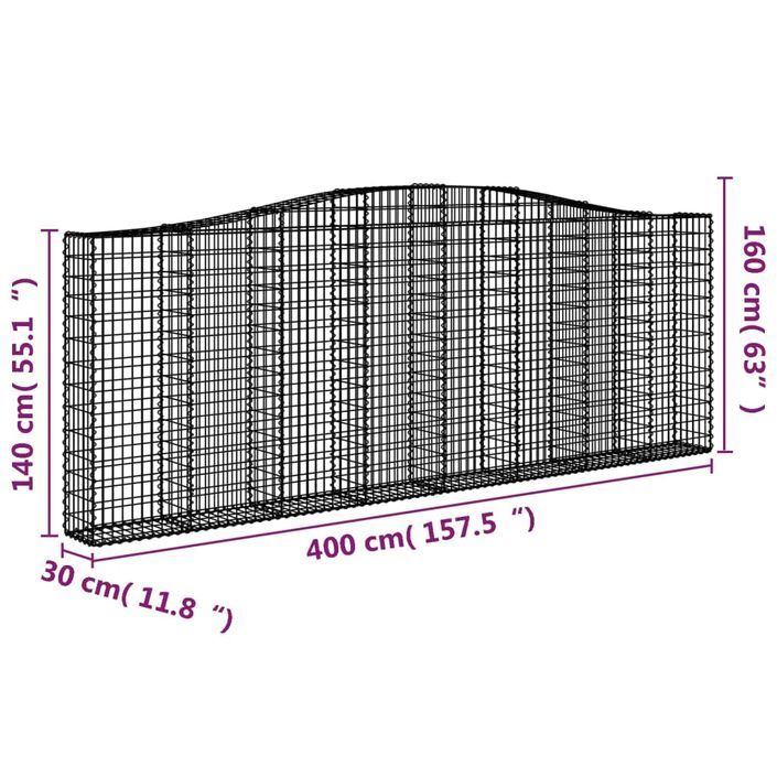 Panier de gabions arqué 400x30x140/160 cm Fer galvanisé - Photo n°5